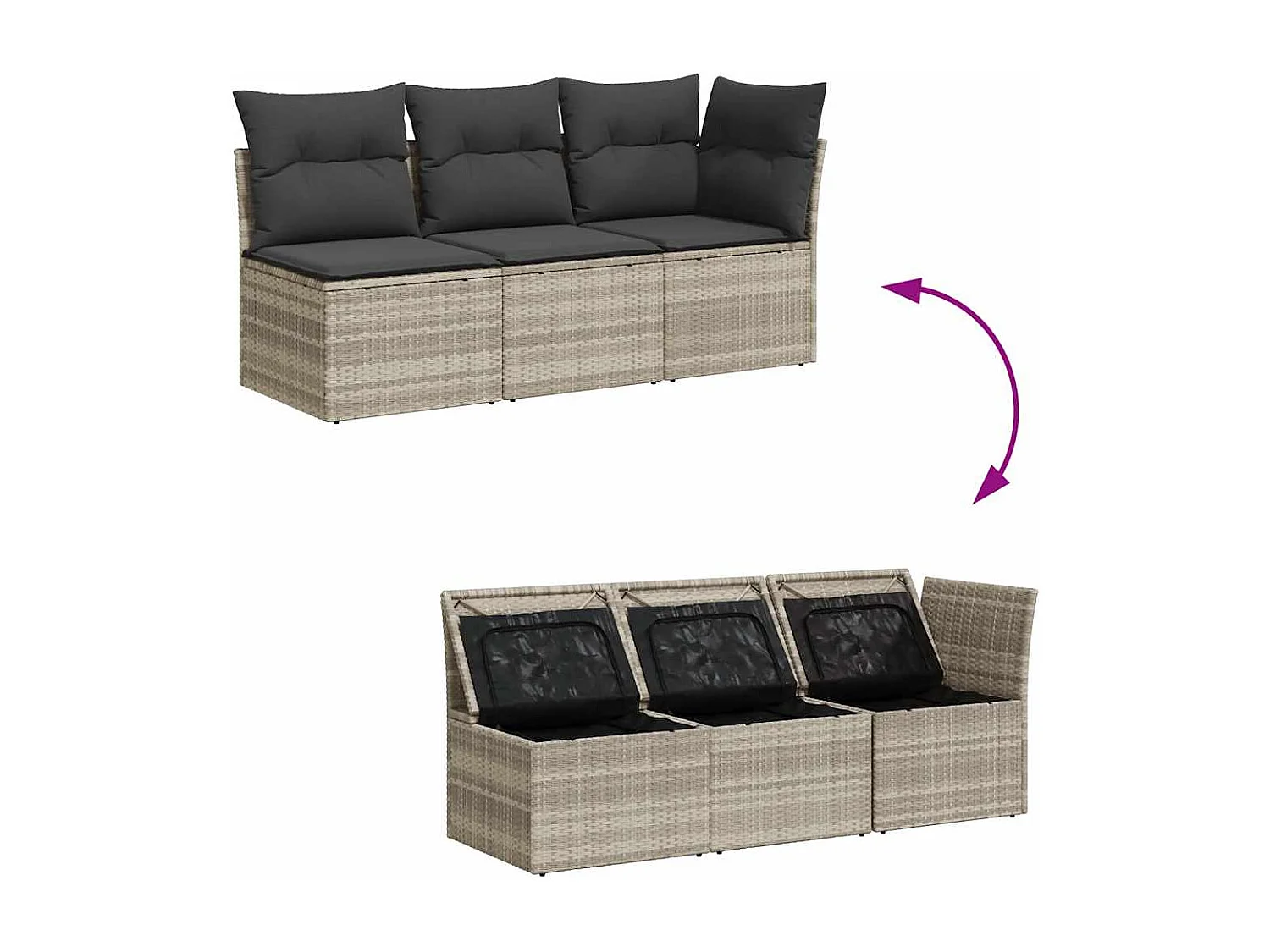 Tuinbank 3-zits met kussens poly rattan lichtgrijs