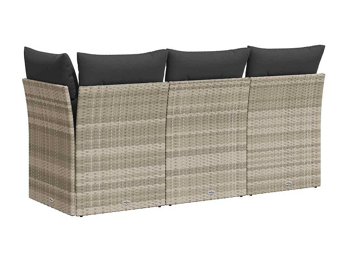 Tuinbank 3-zits met kussens poly rattan lichtgrijs