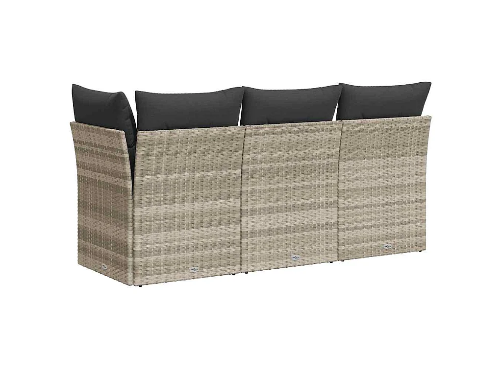 Tuinbank 3-zits met kussens poly rattan lichtgrijs