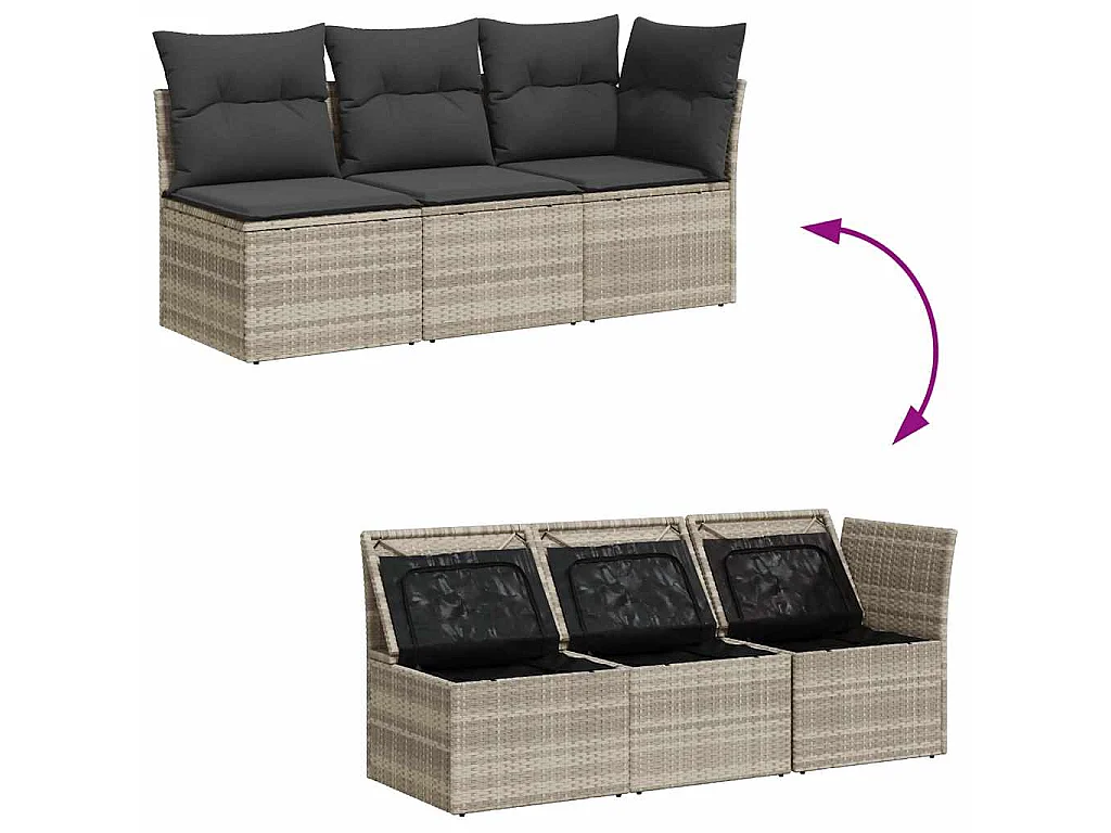 Tuinbank 3-zits met kussens poly rattan lichtgrijs