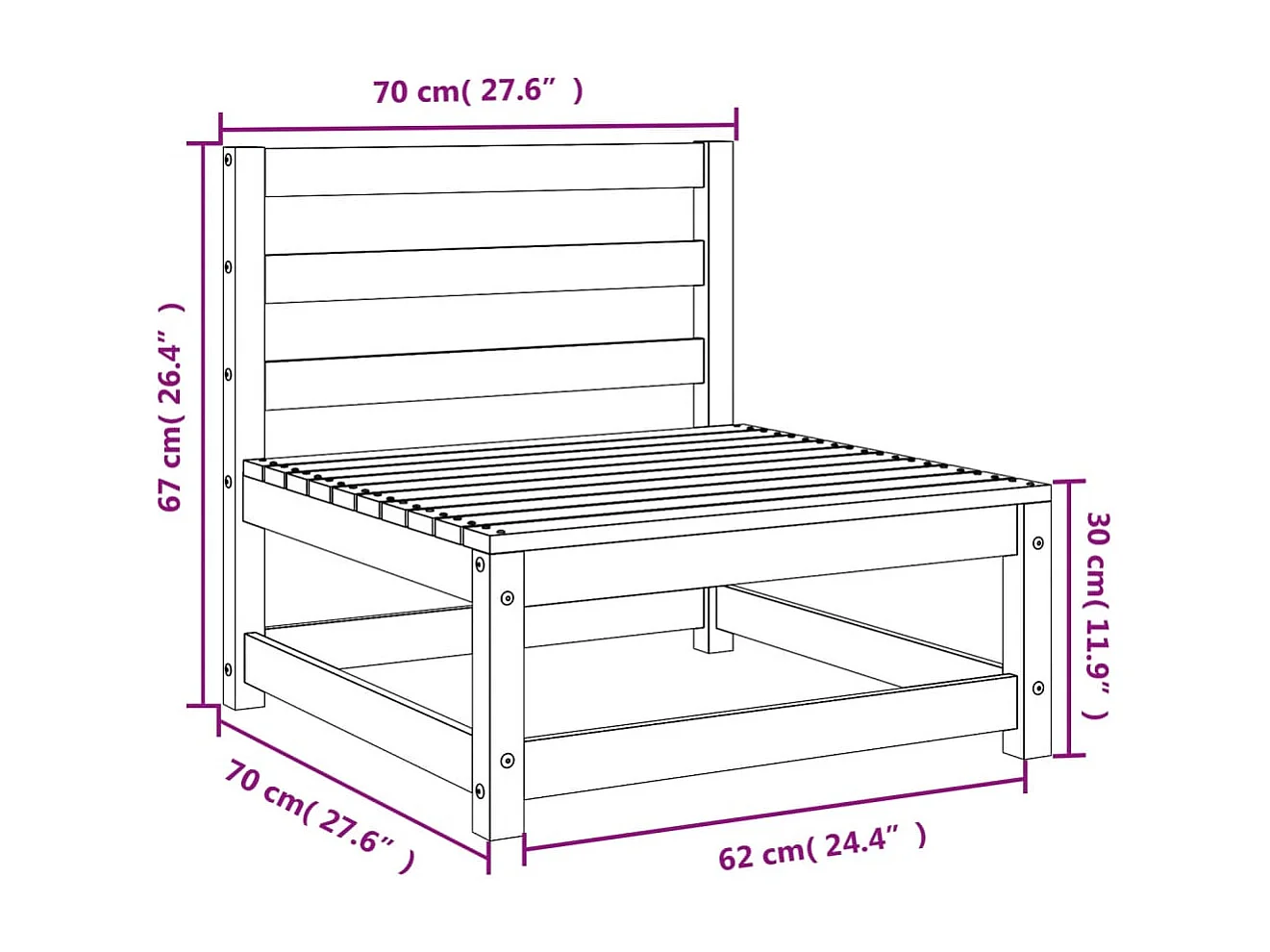 Gartensofas ohne Armlehnen 3 Stk. 70x70x67 cm Douglasienholz