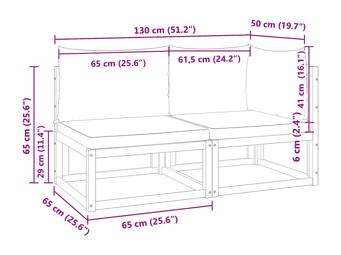 Canapé de jardin avec coussins 2 places Bois d'acacia et corde