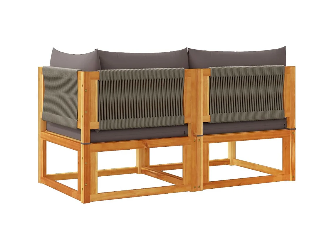 Canapé de jardin avec coussins 2 places Bois d'acacia et corde