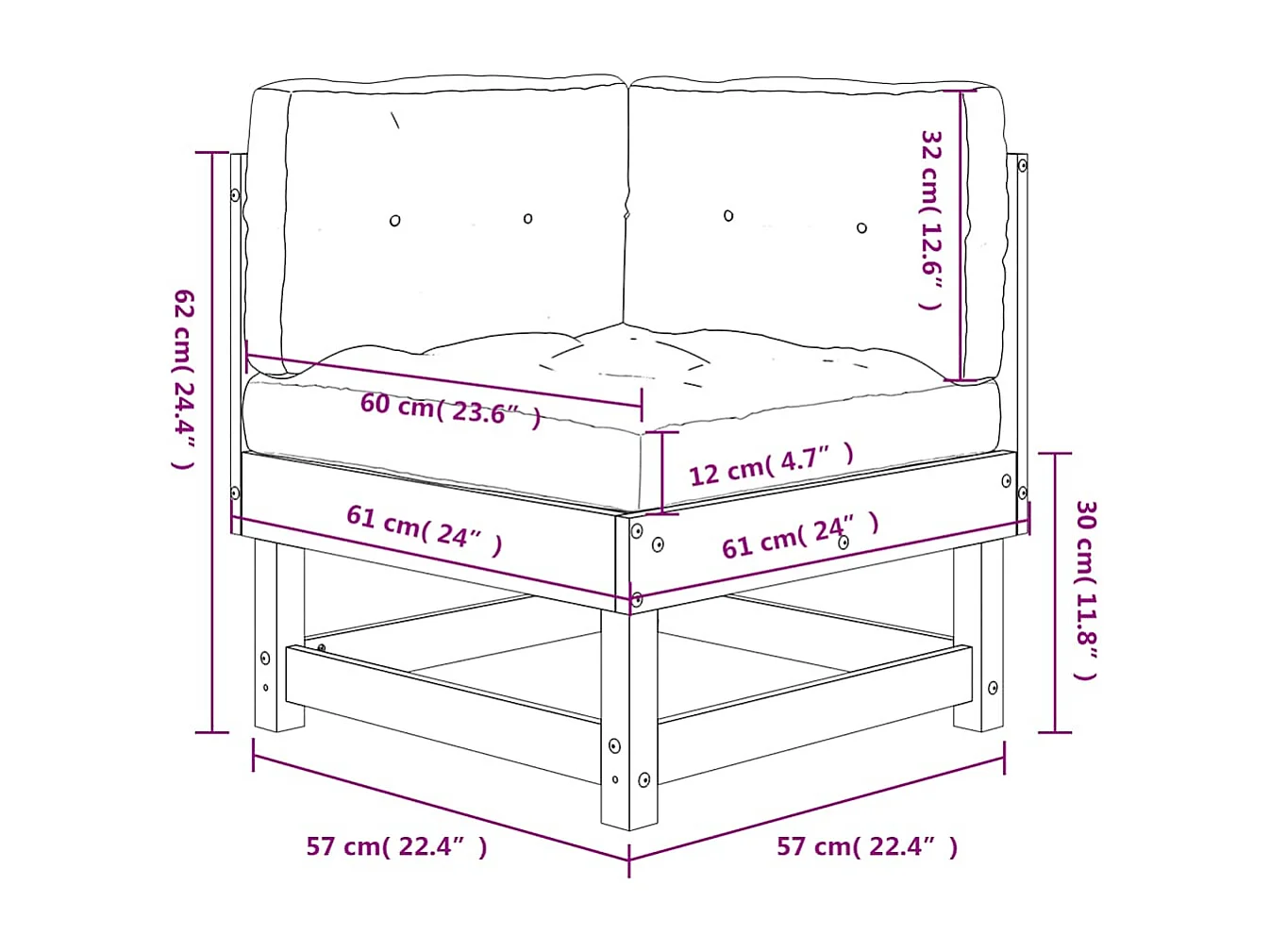 Ecksofa mit Kissen Weiß Massivholz Kiefer