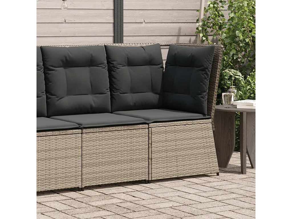 Canapé d'angle de jardin avec coussins gris résine tressée