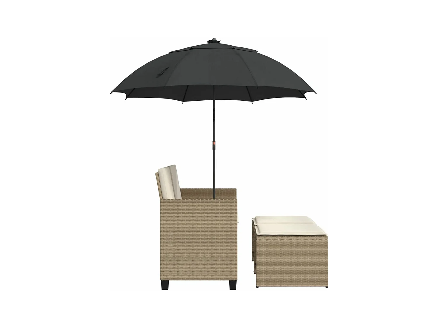 Canapé de jardin 2 places avec parasol et tabourets beige rotin