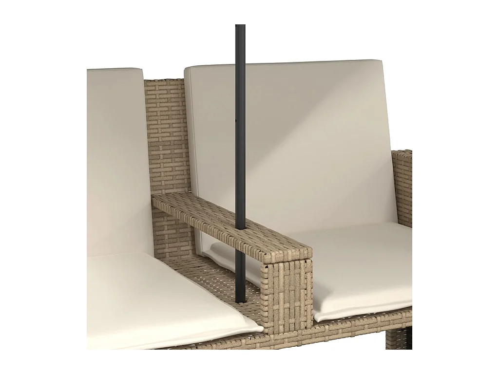 Canapé de jardin 2 places avec parasol et tabourets beige rotin