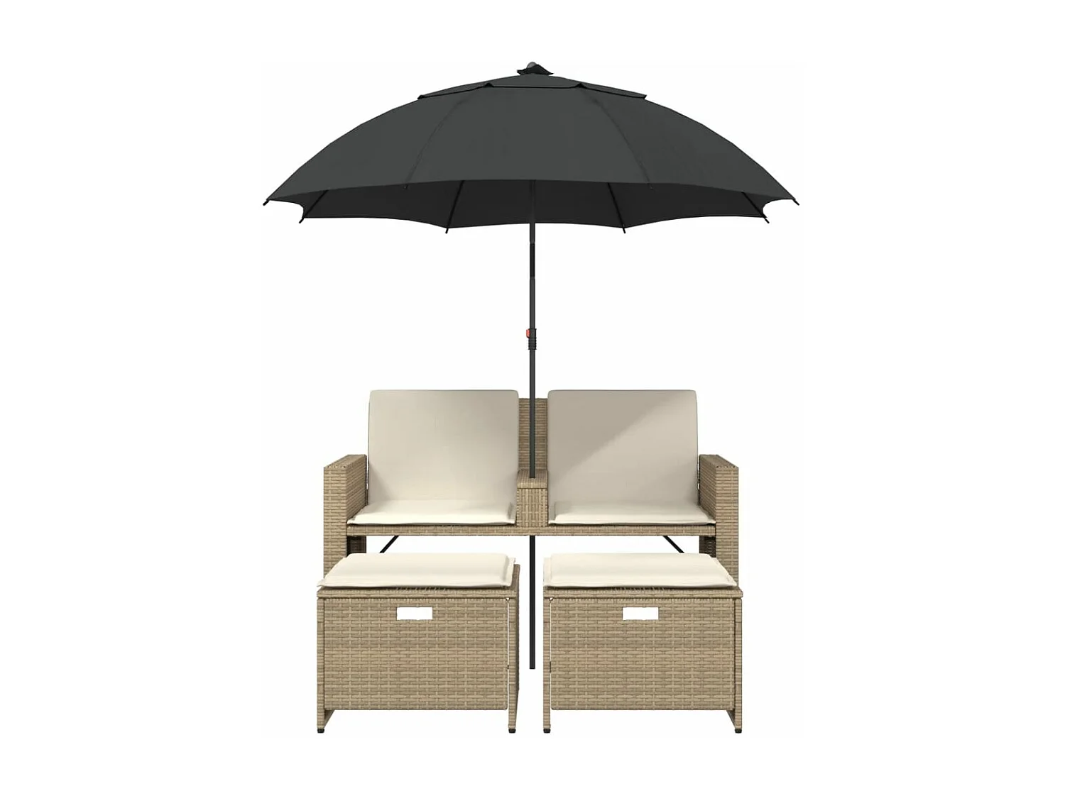 Gartensofa 2-Sitzer Sonnenschirm und Hocker Beige Poly-Rattan