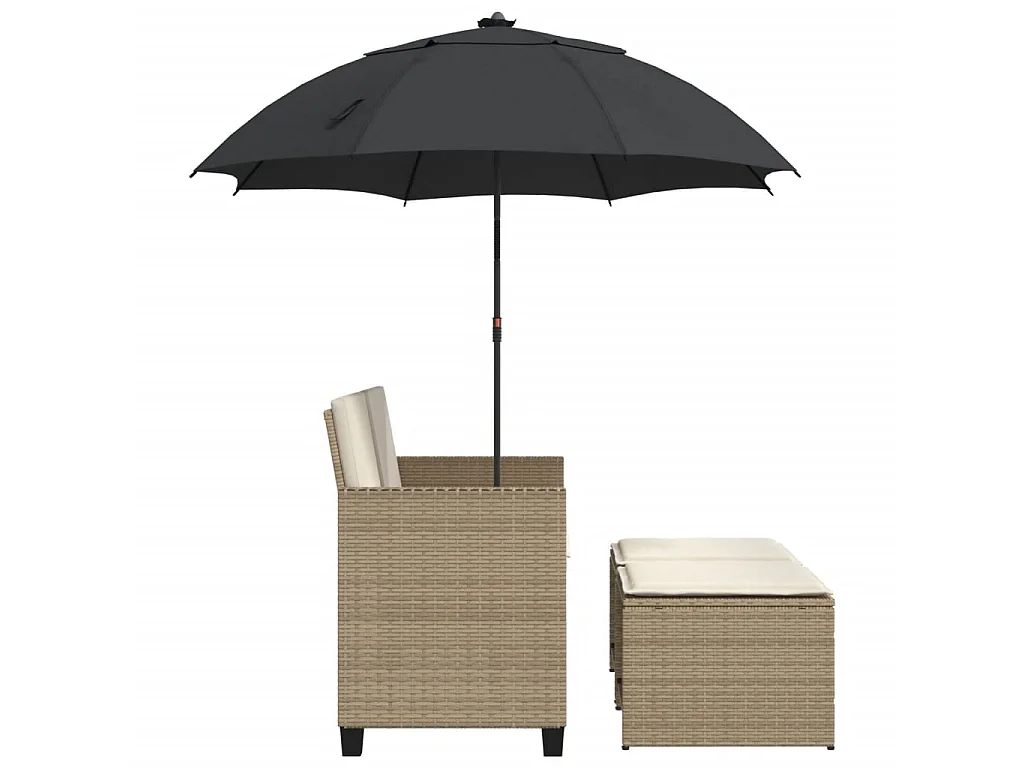 Tuinbank 2-zits met parasol en voetenbanken poly rattan beige