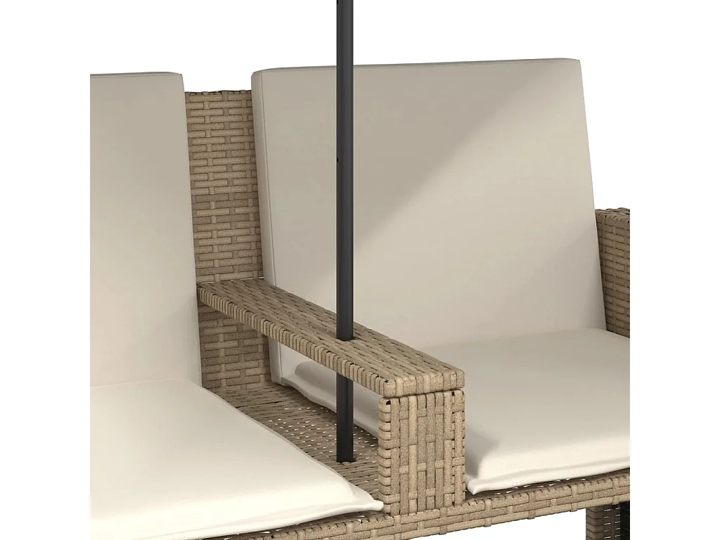 Tuinbank 2-zits met parasol en voetenbanken poly rattan beige