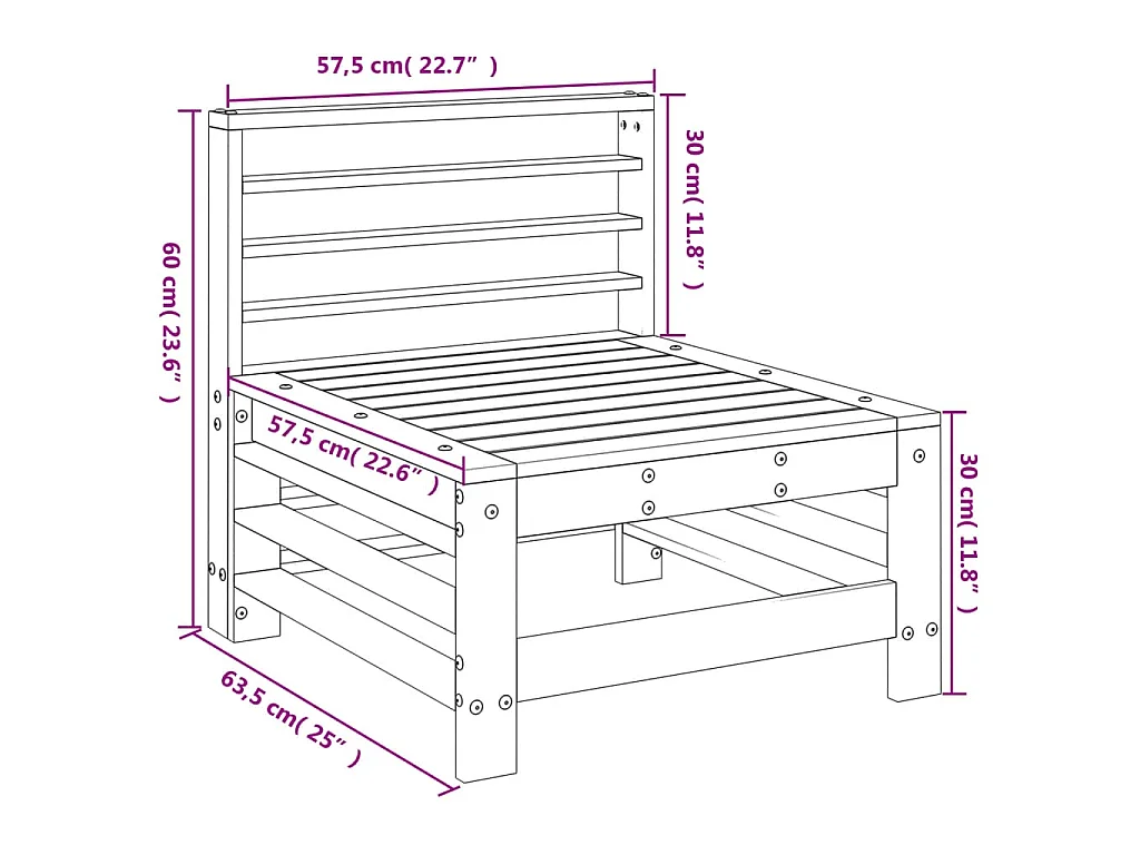 Canapé central de jardin bois de pin imprégné