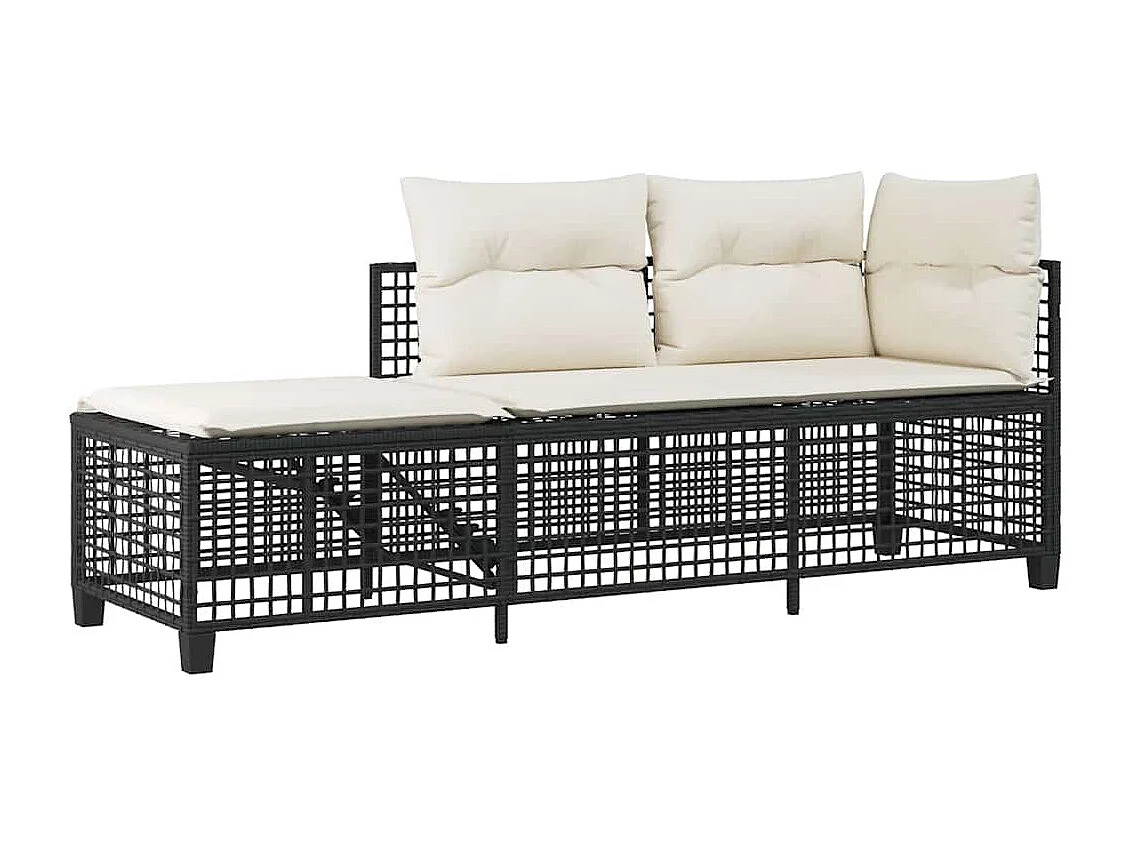 Salon de jardin d'angle 3 pcs avec coussins noir résine tressée