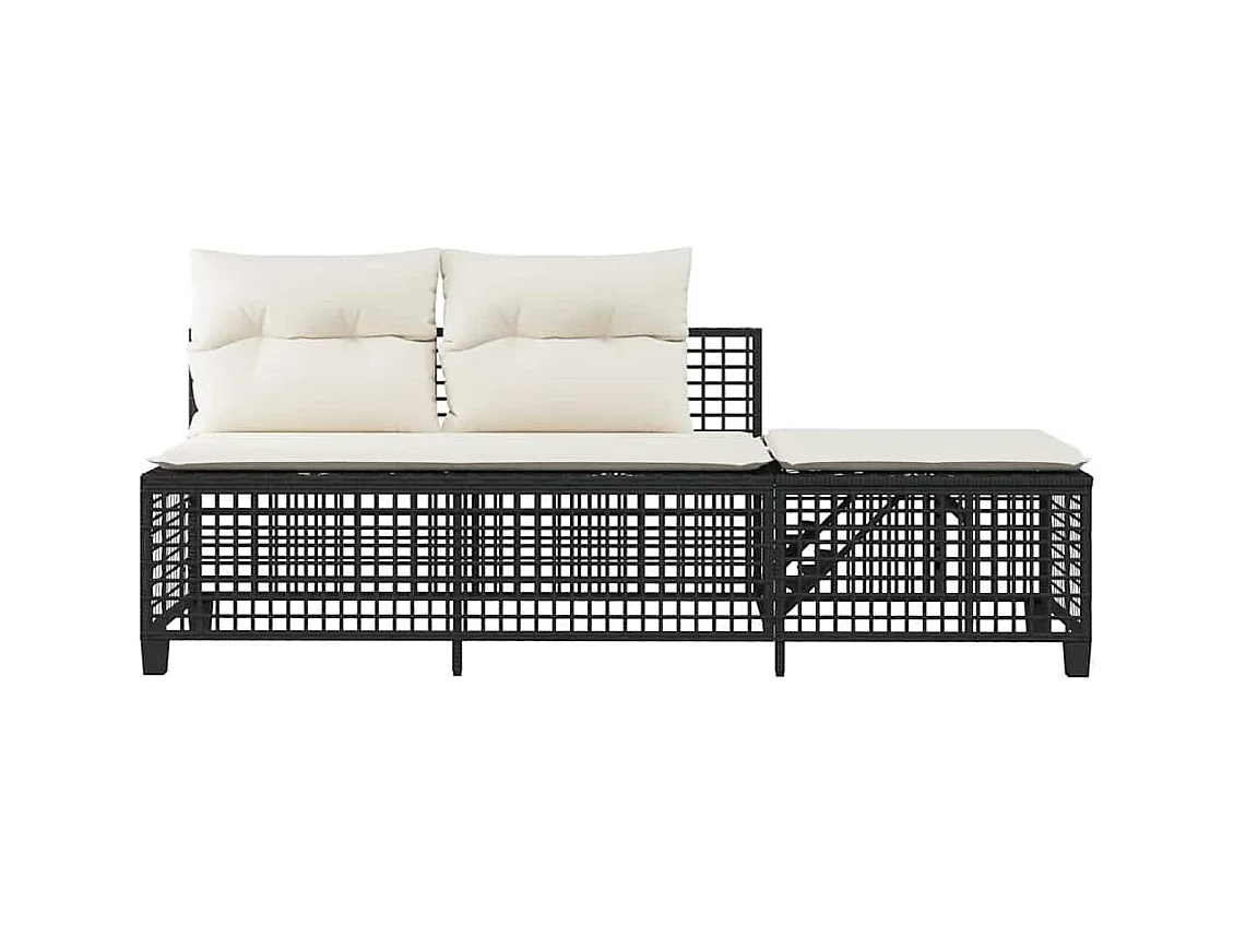 Salon de jardin d'angle 3 pcs avec coussins noir résine tressée