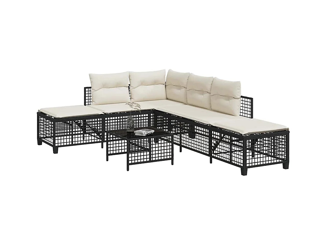 Salon de jardin d'angle 3 pcs avec coussins noir résine tressée