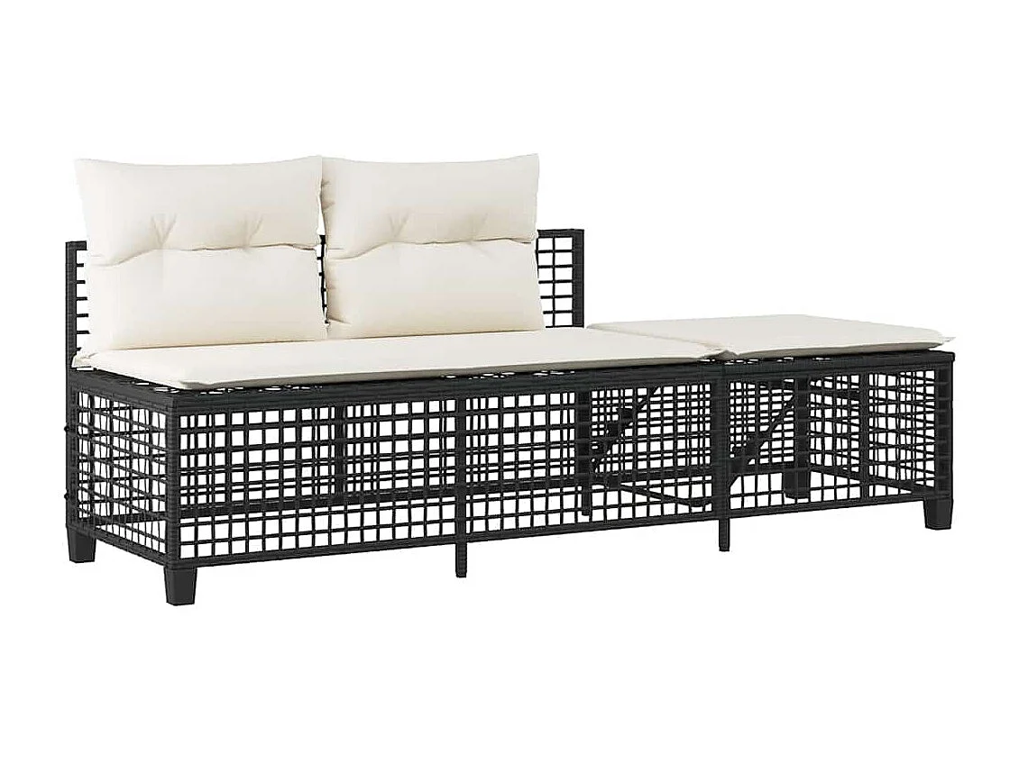 Salon de jardin d'angle 3 pcs avec coussins noir résine tressée