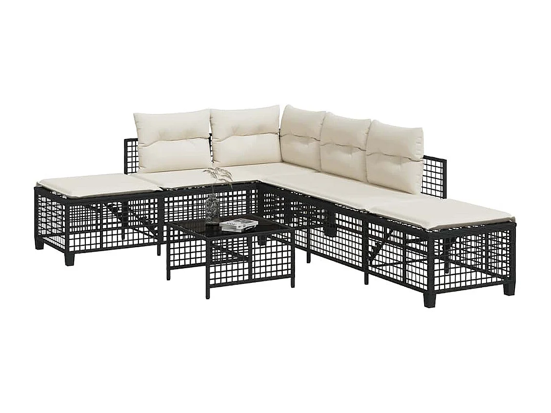 Set Divani ad Angolo 3 pz con Cuscini in Polyrattan Nero