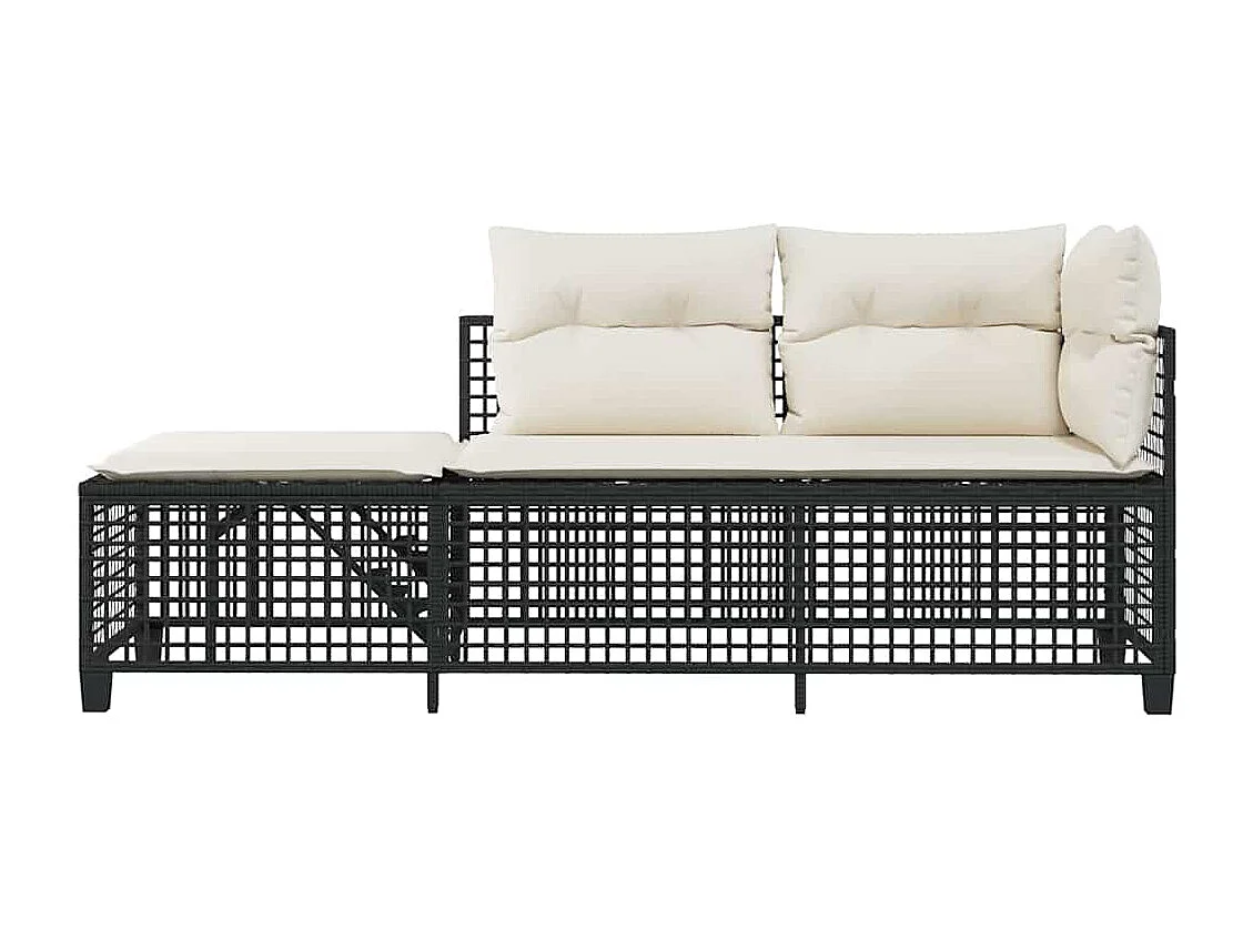 Set Divani ad Angolo 3 pz con Cuscini in Polyrattan Nero