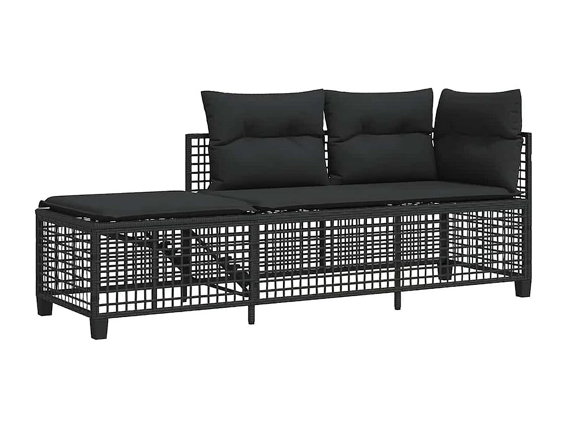 Salon de jardin d'angle 3 pcs avec coussins noir résine tressée