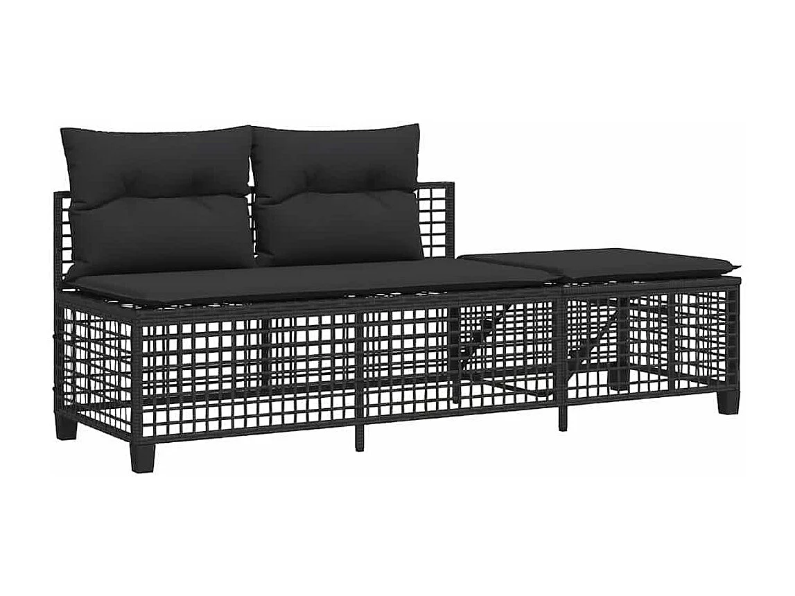 Salon de jardin d'angle 3 pcs avec coussins noir résine tressée