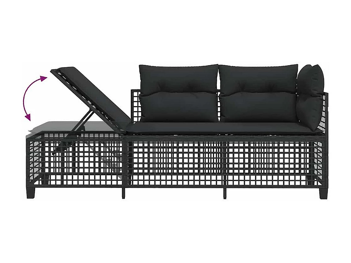 Salon de jardin d'angle 3 pcs avec coussins noir résine tressée