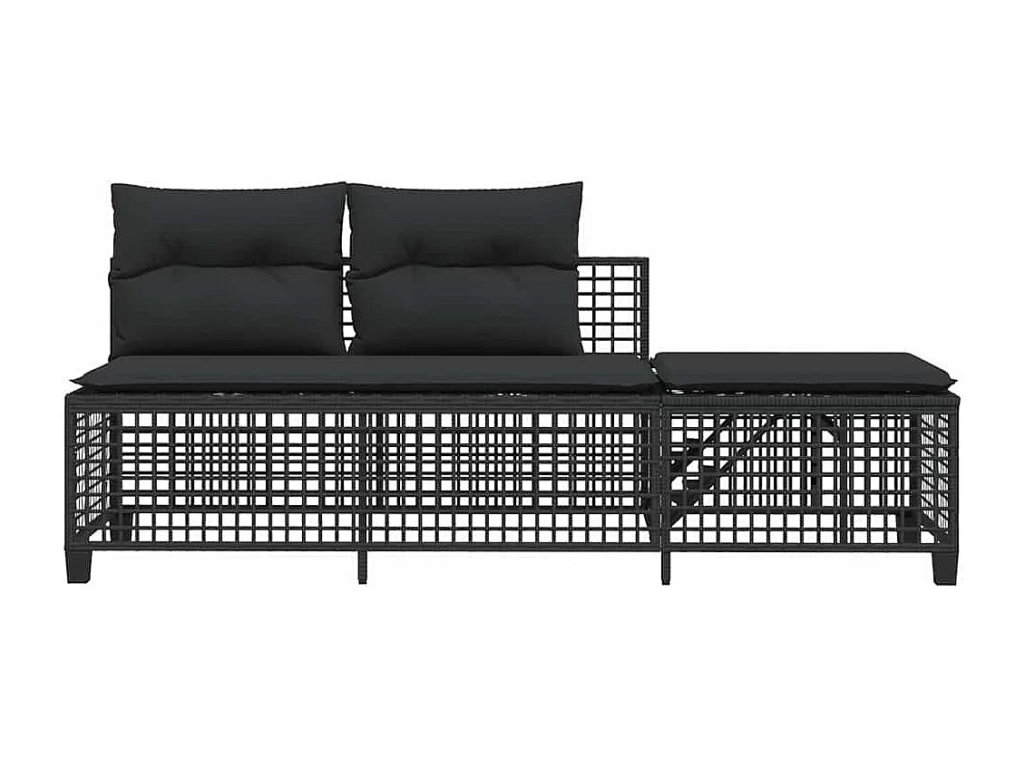 Salon de jardin d'angle 3 pcs avec coussins noir résine tressée