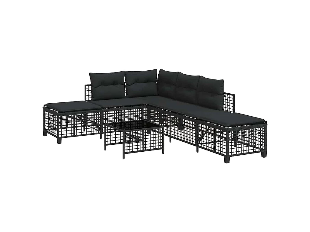 Set Divani ad Angolo 3 pz con Cuscini in Polyrattan Nero