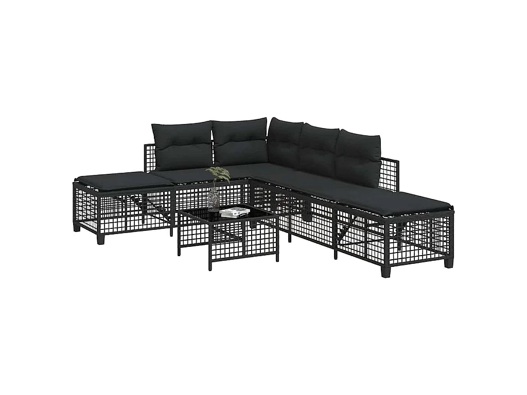 Set Divani ad Angolo 3 pz con Cuscini in Polyrattan Nero