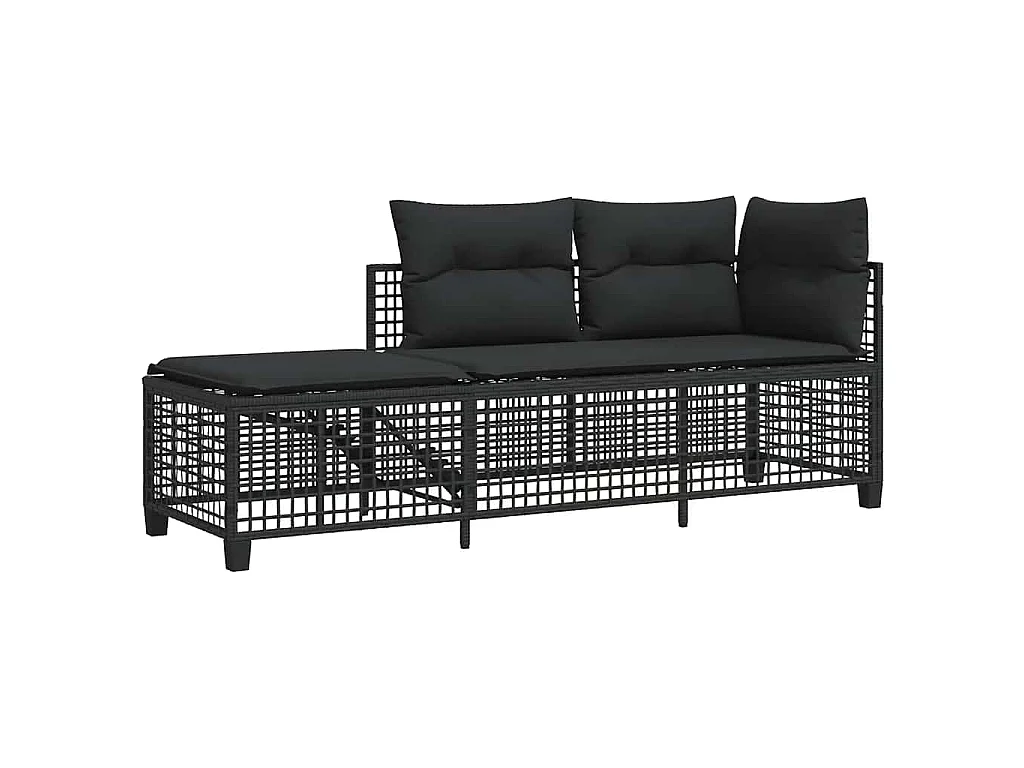 Set Divani ad Angolo 3 pz con Cuscini in Polyrattan Nero