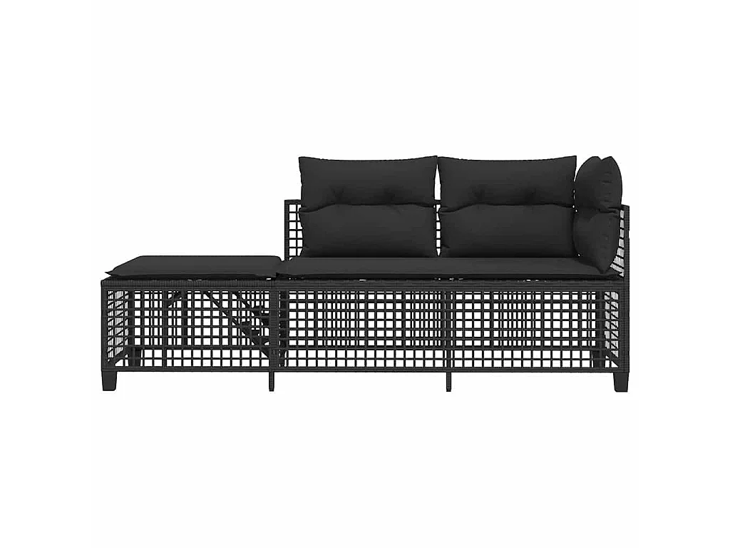 Set Divani ad Angolo 3 pz con Cuscini in Polyrattan Nero