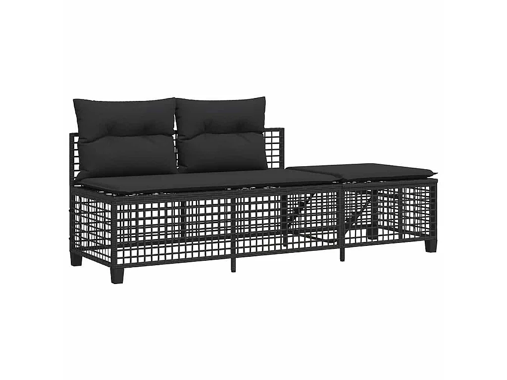 Set Divani ad Angolo 3 pz con Cuscini in Polyrattan Nero