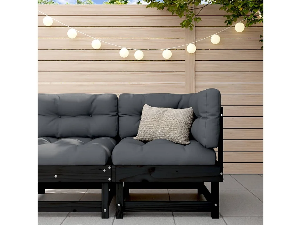 Canapé d'angle de jardin noir bois de pin massif