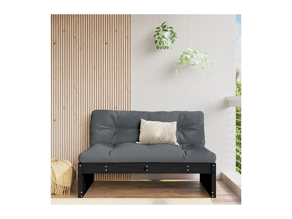 Canapé central de jardin noir 120x80 cm bois de pin massif