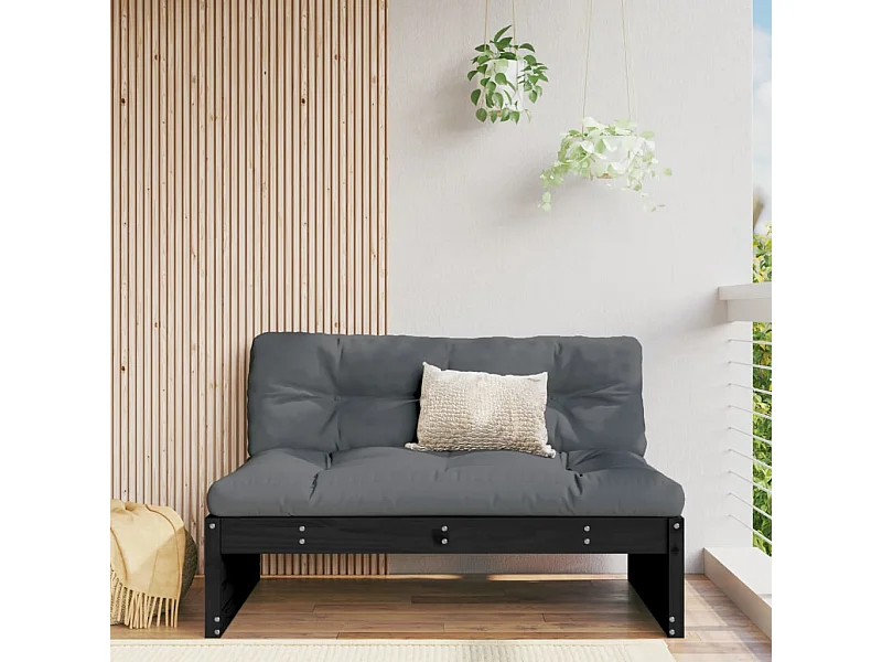 Canapé central de jardin noir 120x80 cm bois de pin massif