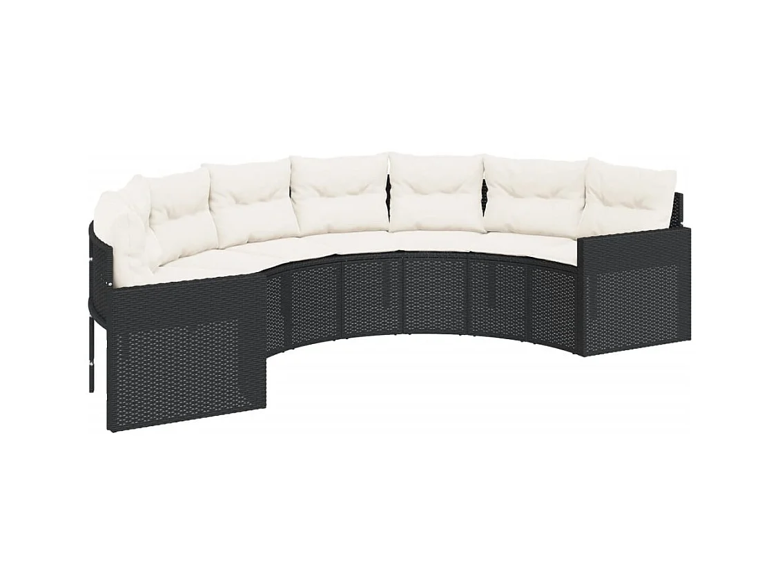 Divano Giardino Tavolo e Cuscini Semicircolare Nero Polyrattan