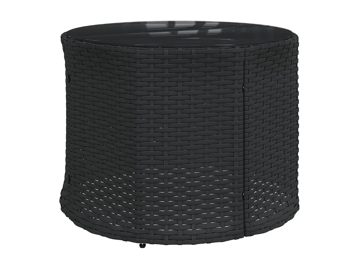 Canapé de jardin table coussins demi-rond noir résine tressée
