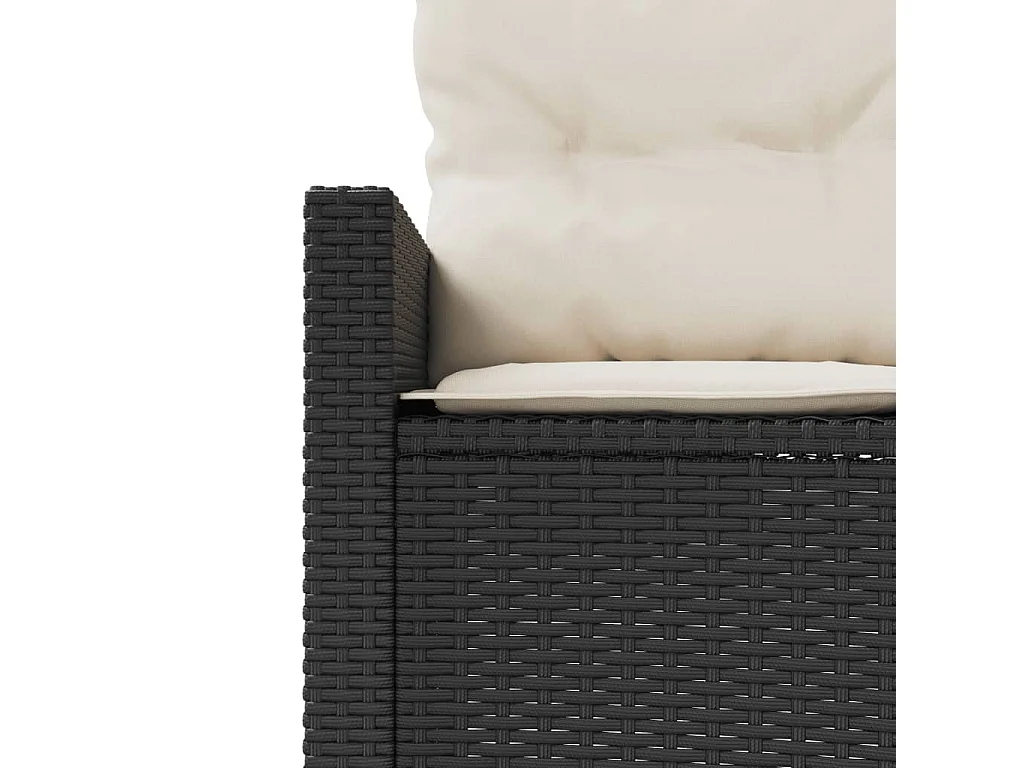 Canapé de jardin table coussins demi-rond noir résine tressée