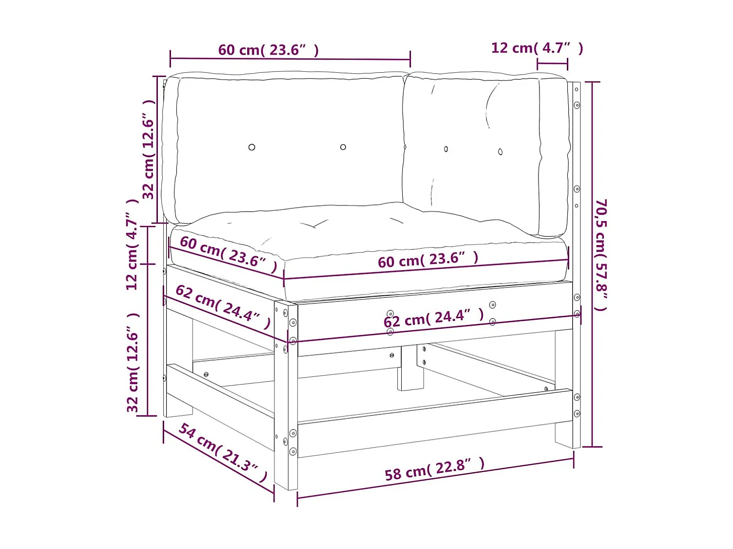 Canapé d'angle avec coussins bois massif douglas