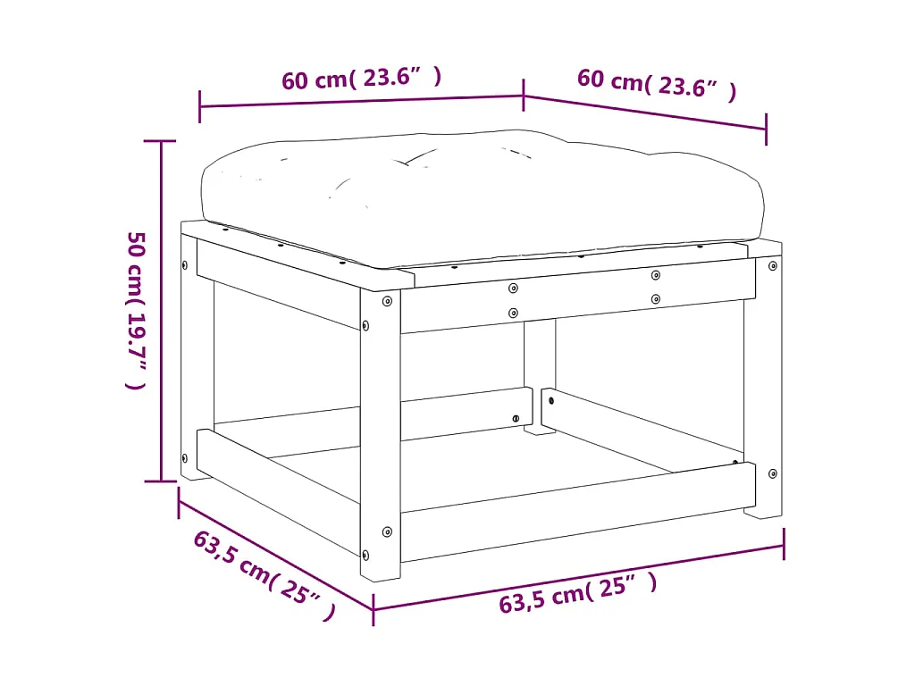 Tuinvoetenbank met kussen massief douglashout