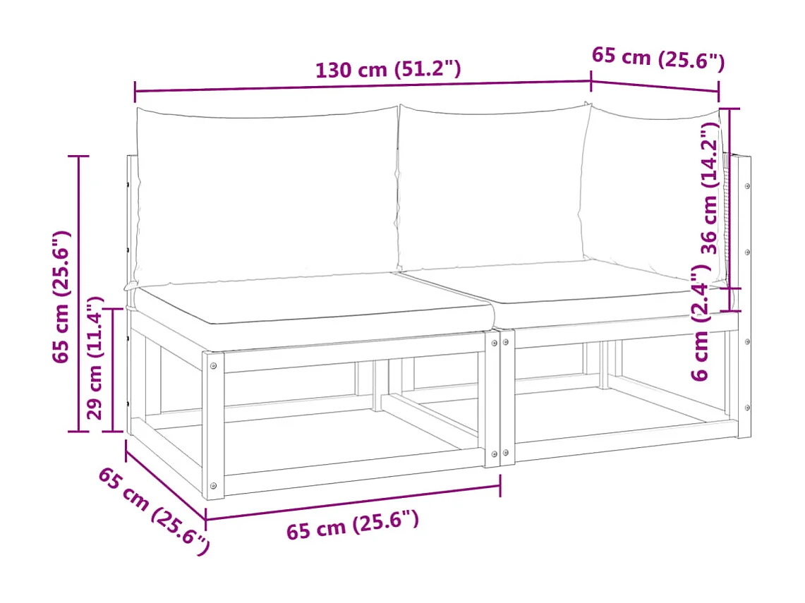 Tuinbank met kussens 2-zits acaciahout & rotan