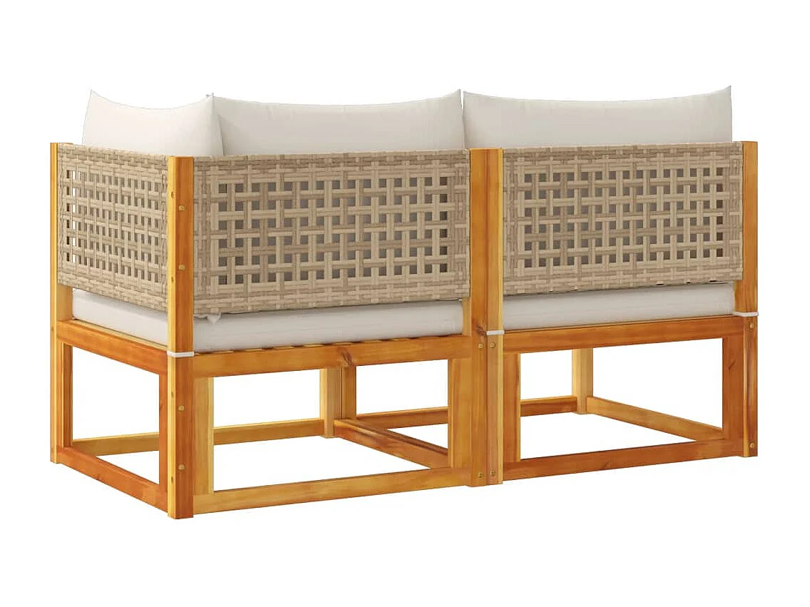 Canapé de jardin avec coussins 2 places Bois Acacia et rotin