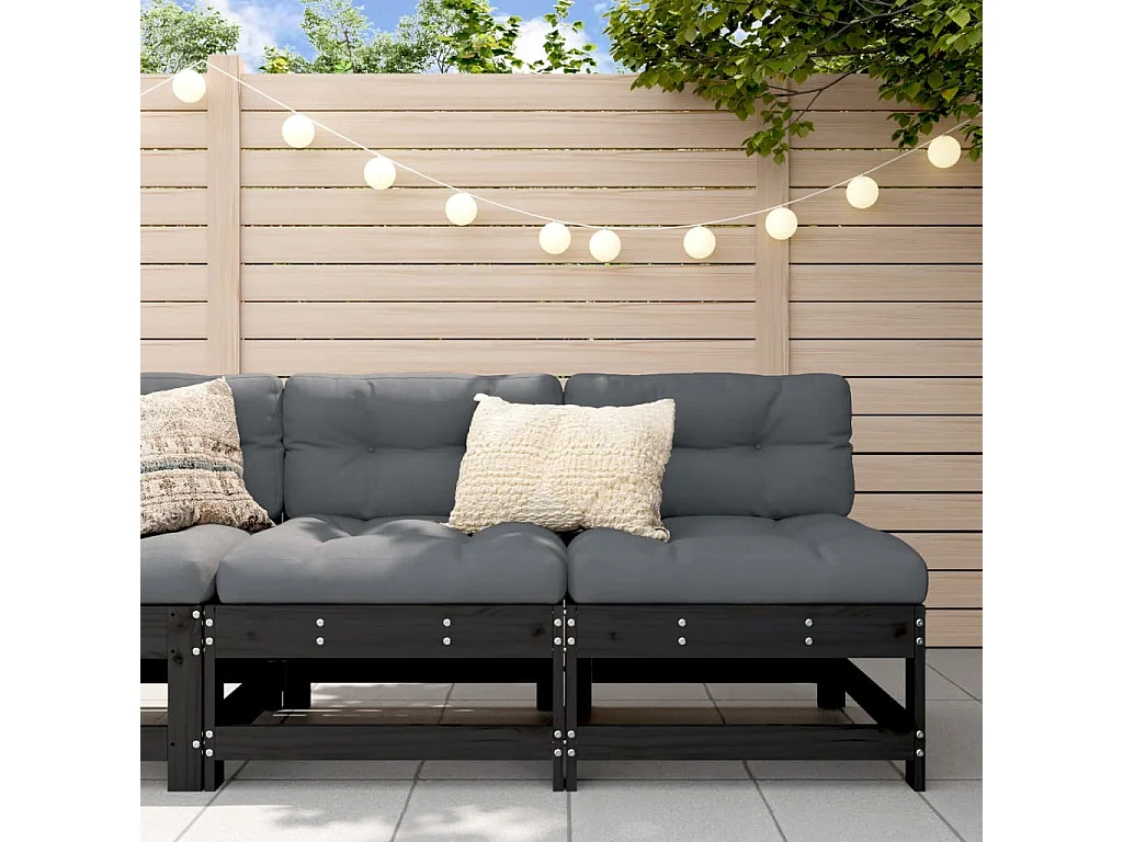 Garten-Mittelsofas 2 Stk. Schwarz Massivholz Kiefer