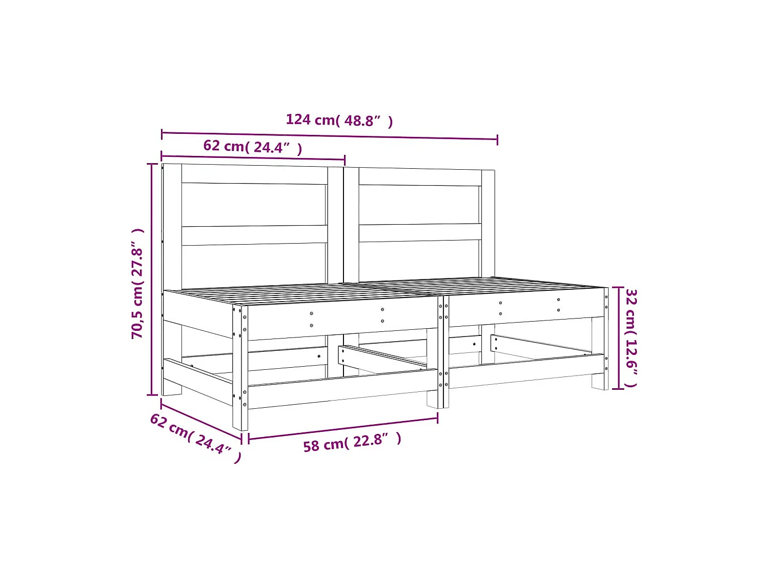 Garten-Mittelsofas 2 Stk. Schwarz Massivholz Kiefer