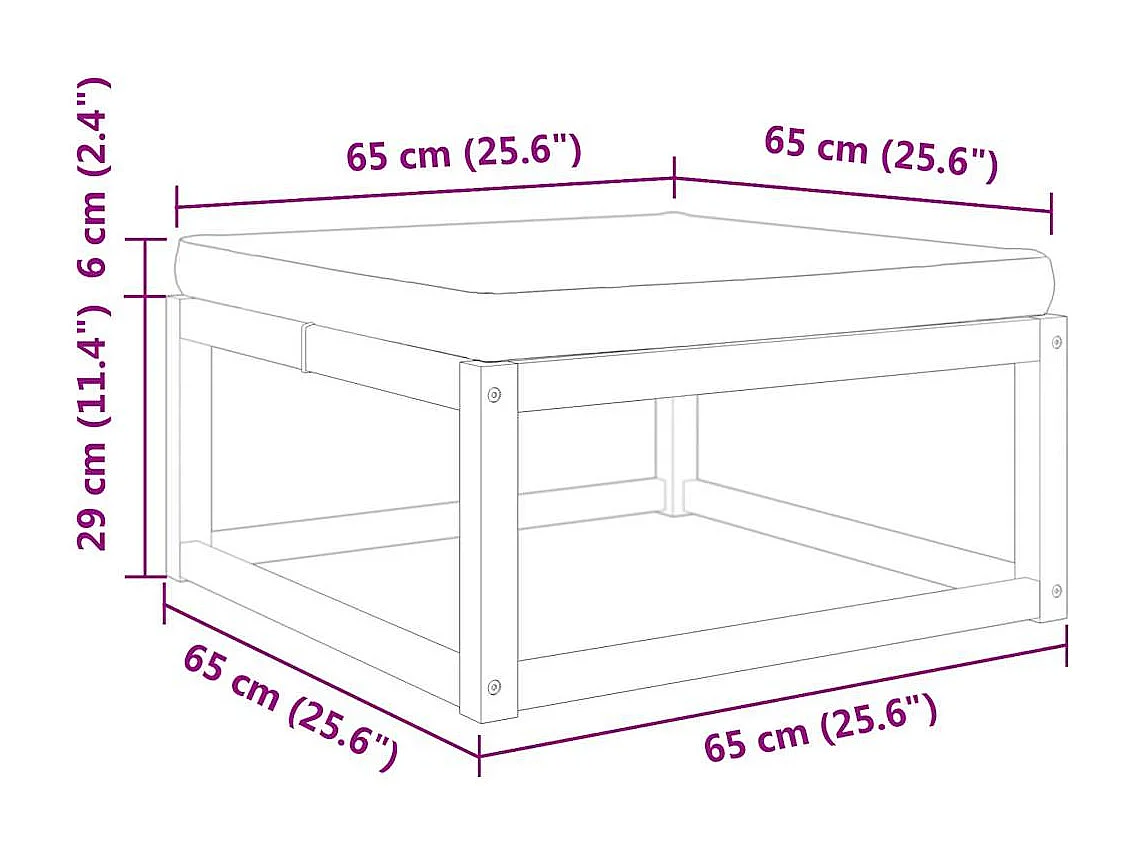Repose-pied de jardin avec coussins bois massif d'acacia