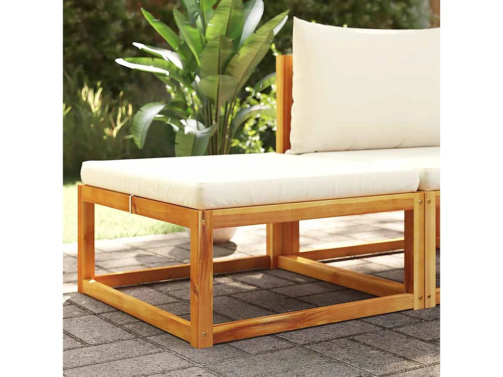 Repose-pied de jardin avec coussins bois massif d'acacia