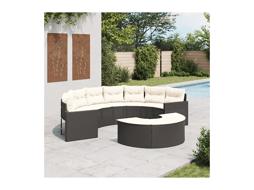 Salon de jardin 2 pcs demi-rond noir résine tressée