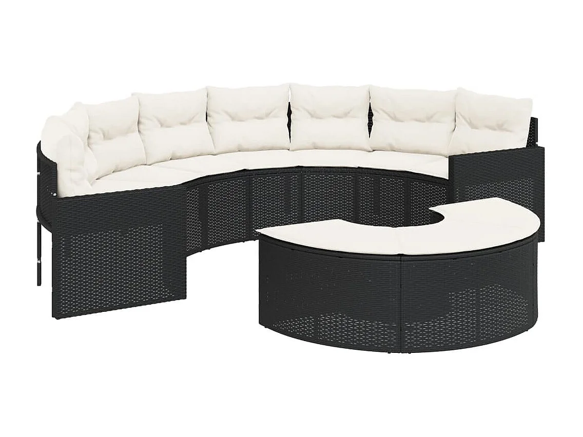 2-tlg. Garten-Sofagarnitur Halbrund Schwarz Poly-Rattan