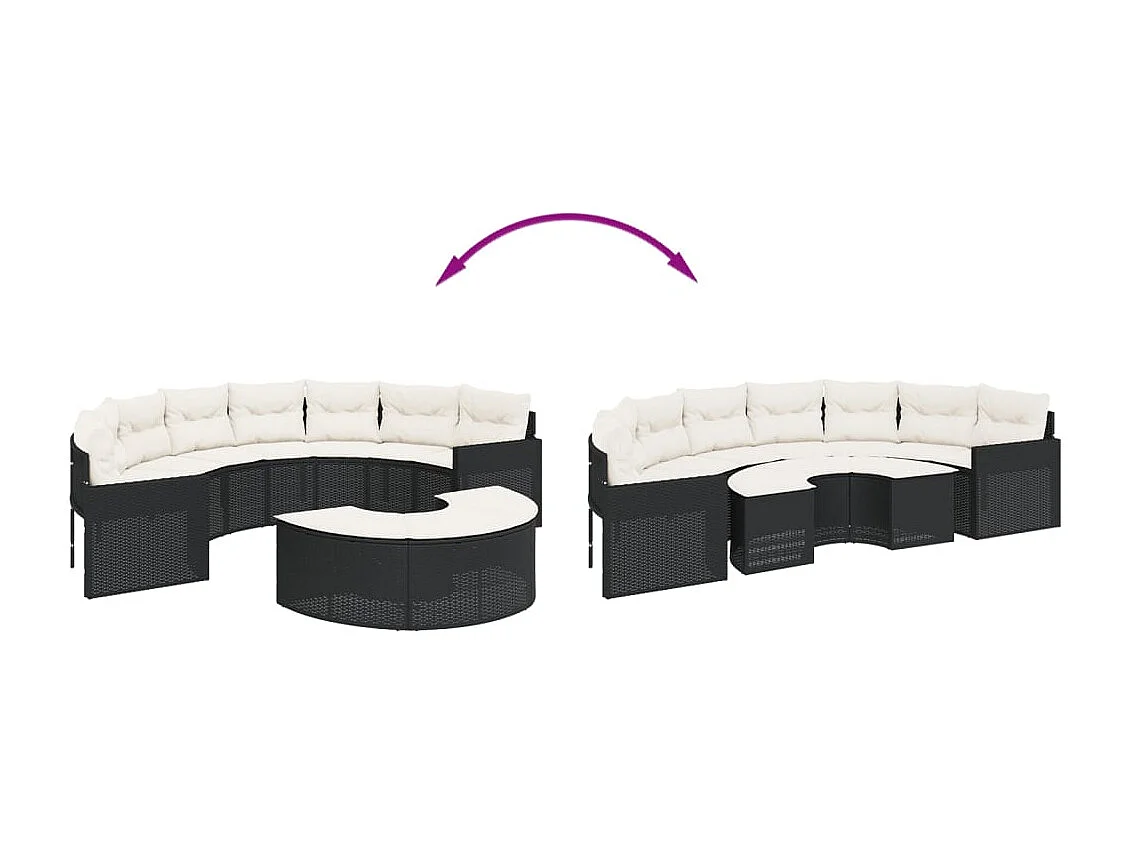 2-tlg. Garten-Sofagarnitur Halbrund Schwarz Poly-Rattan