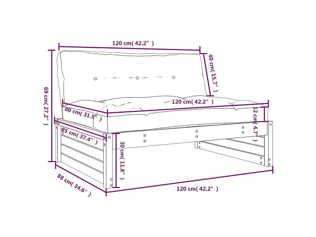 Middenbank 120x80 cm geïmpregneerd grenenhout
