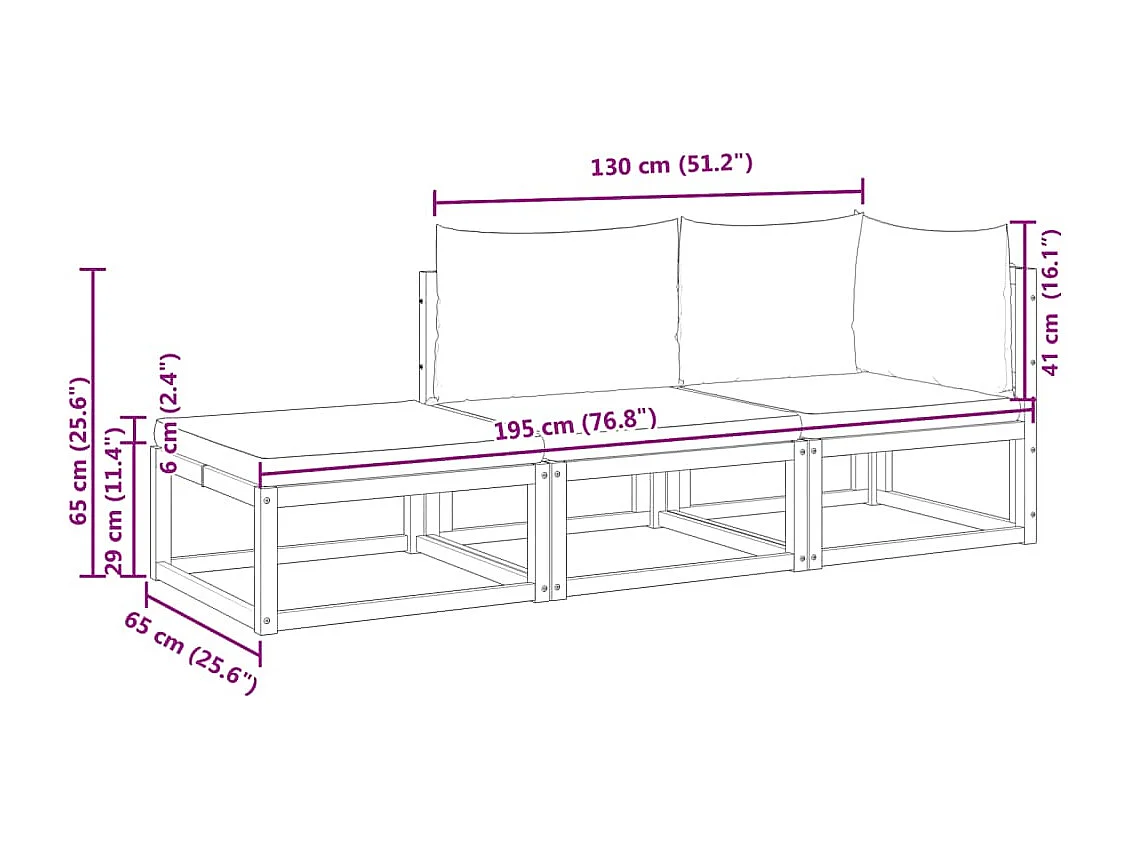 3-tlg. Gartensofa-Set mit Kissen Holz Akazie & Seil