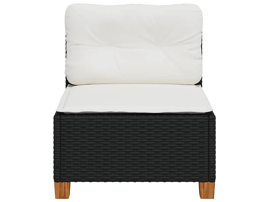 Gartensofa ohne Armlehnen mit Kissen Schwarz Poly Rattan